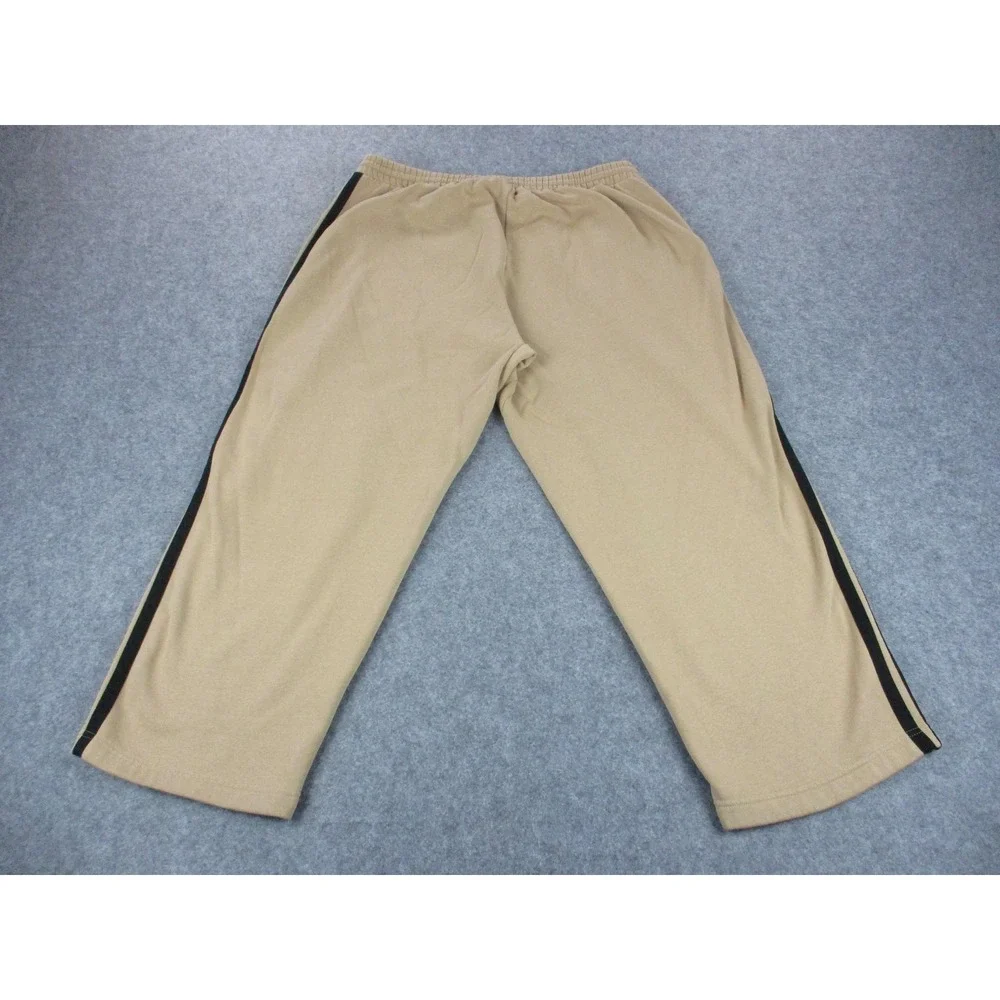 Adidas Pants Men 2XL XXL Beige Wide Leg Fleece Sweatpants Side Stripe Drawstring